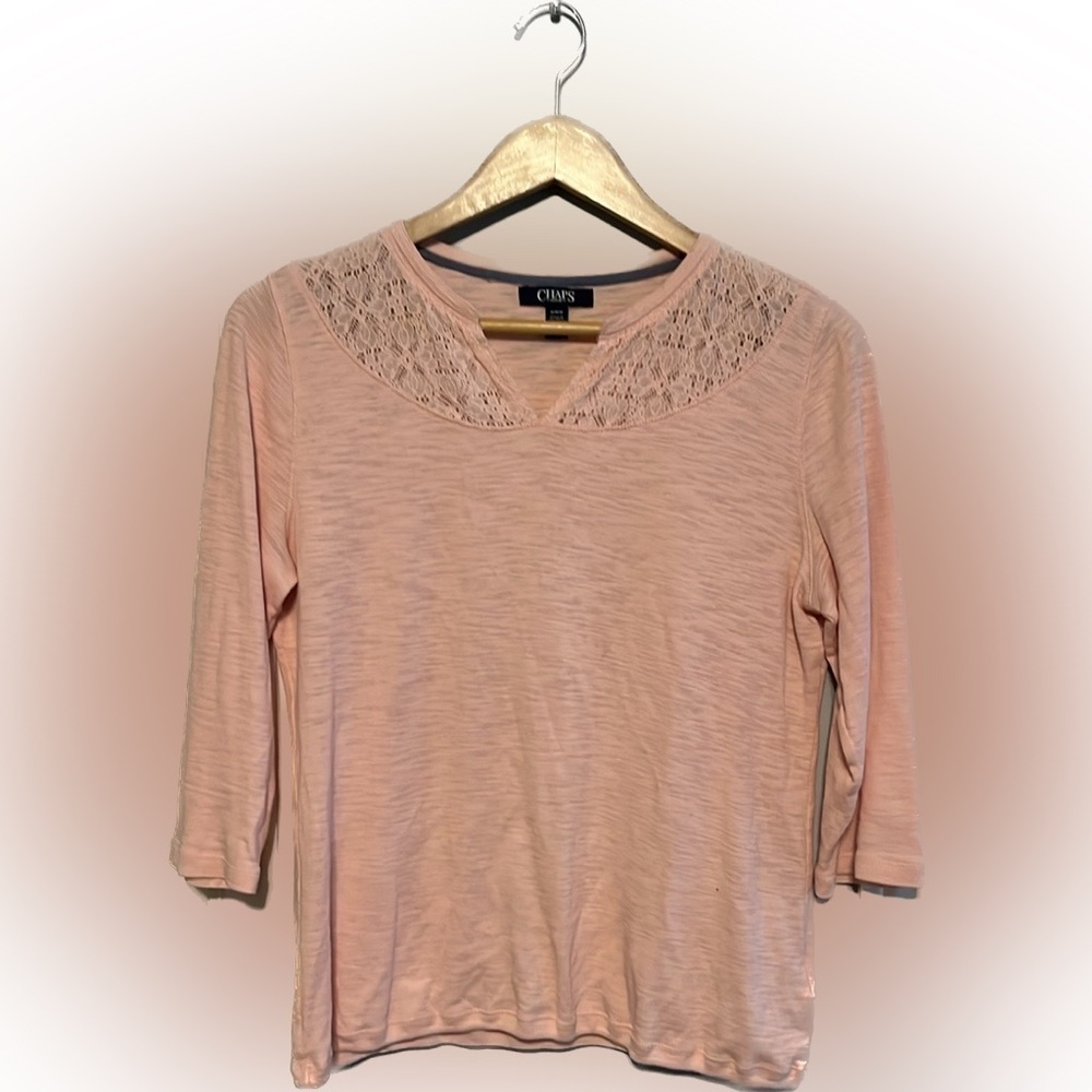 CHAPS Pink Pullover 3/4 length sleeve shirt